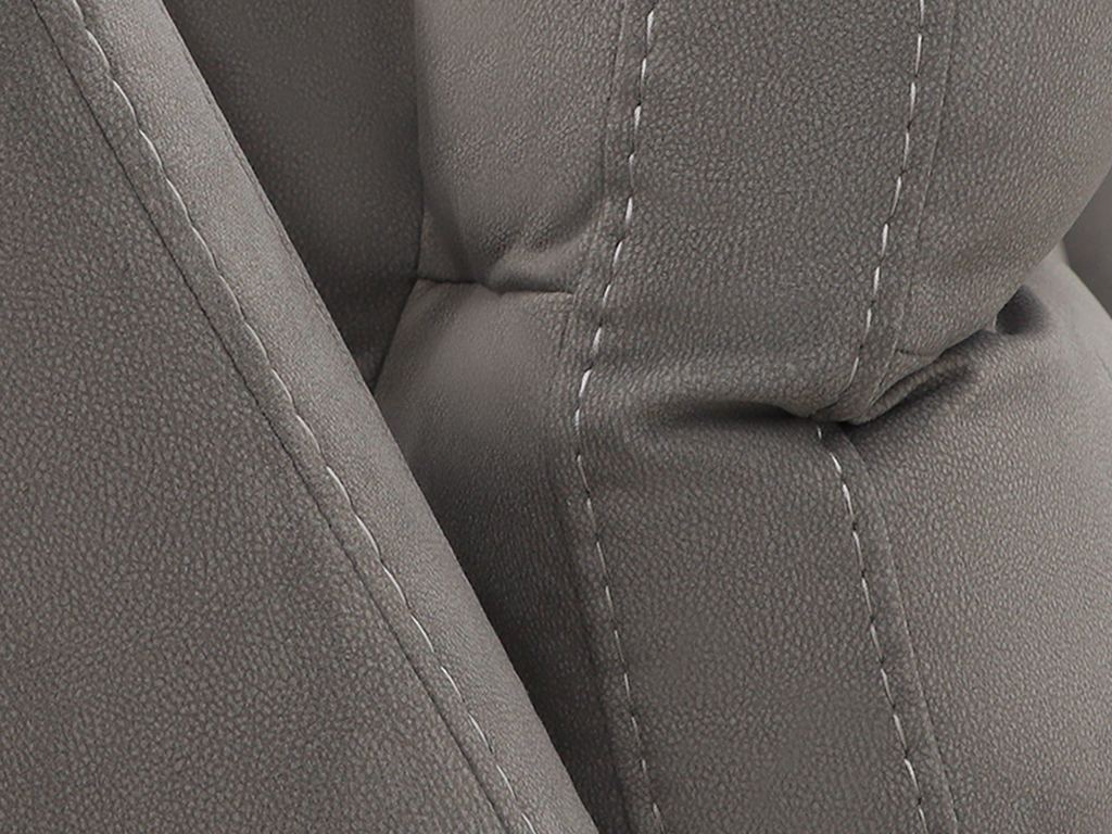 Close-up of gray performance fabric on the sectional's back cushions, showing the soft nap and the stitch line between panels.