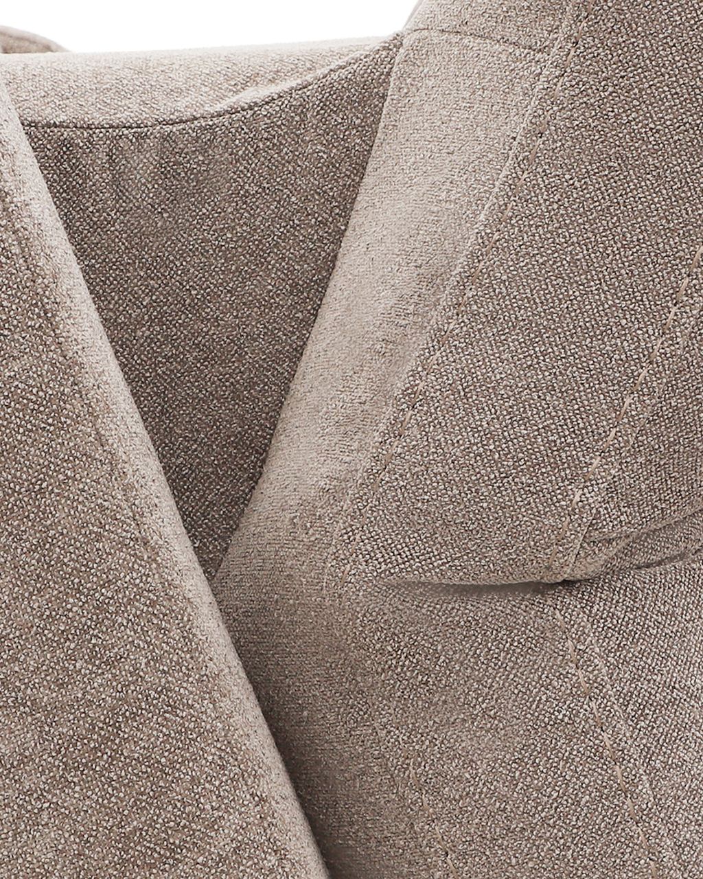 Close-up of a mocha woven fabric wing and back cushion, showing the texture of the weave.
